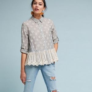 Eri + Ali Mineola Eyelet Crochet Button Down Top